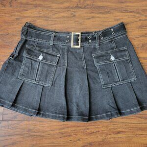 HOT TOPIC Black Denim Cargo Pocket Buckle Belted Pleated Skirt sz XL NWOT Skater